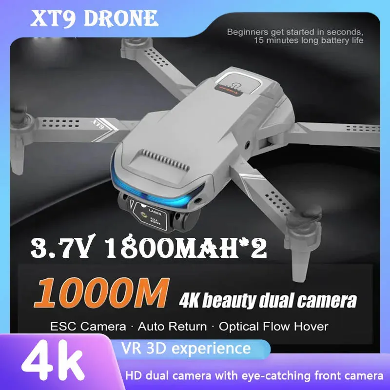 2 battery Lsrc XT9 Wifi Fpv With 4k Hd Dual Camera Altitude Hold Mode Foldable Rc Drone Quadcopter Rtf (Optical Flow Location)