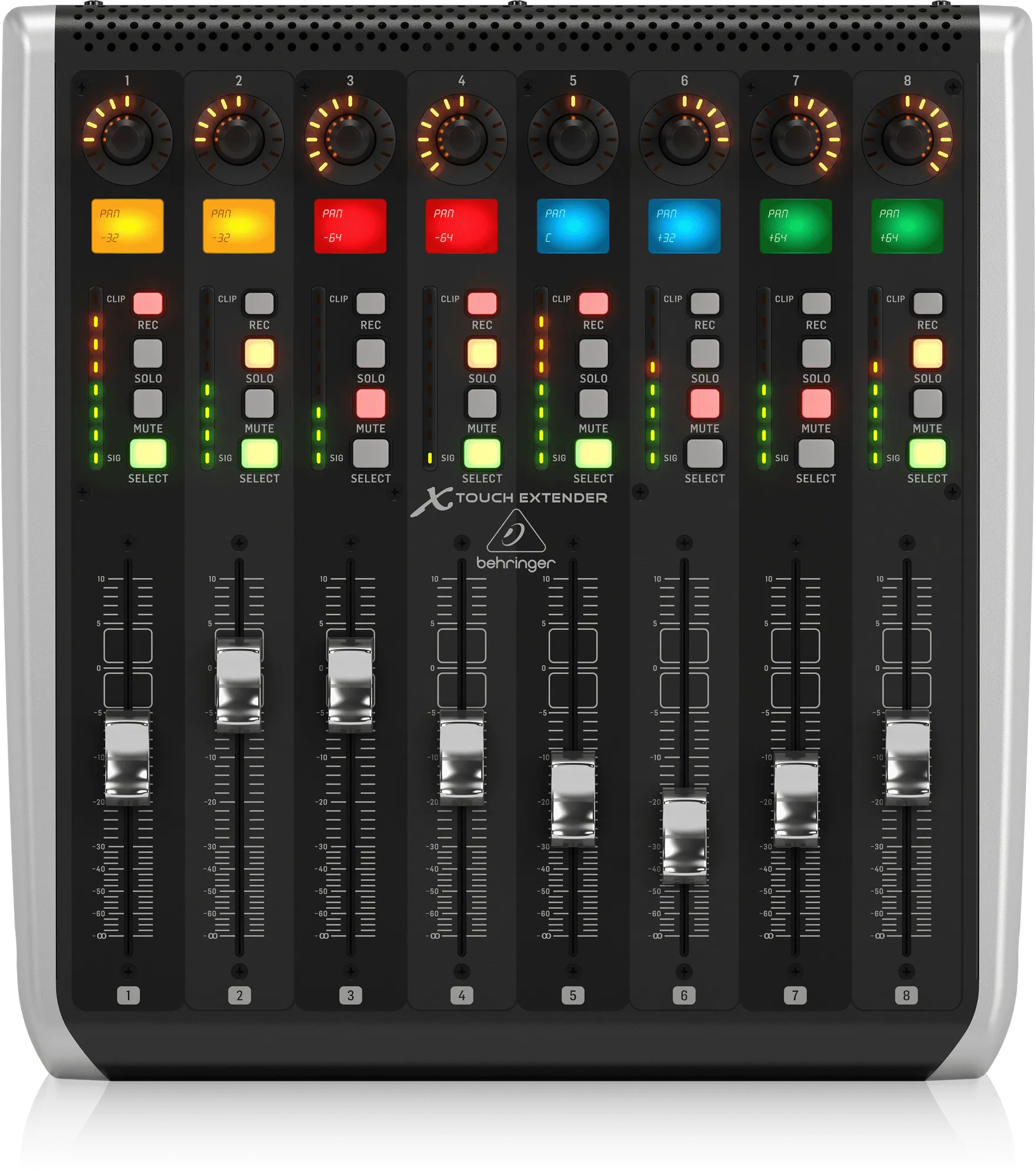 Behringer X-TOUCH EXTENDER with 8 Touch-Sensitive Motor Faders, LCD Scribble Strips, USB Hub and Ethernet/USB Interfaces