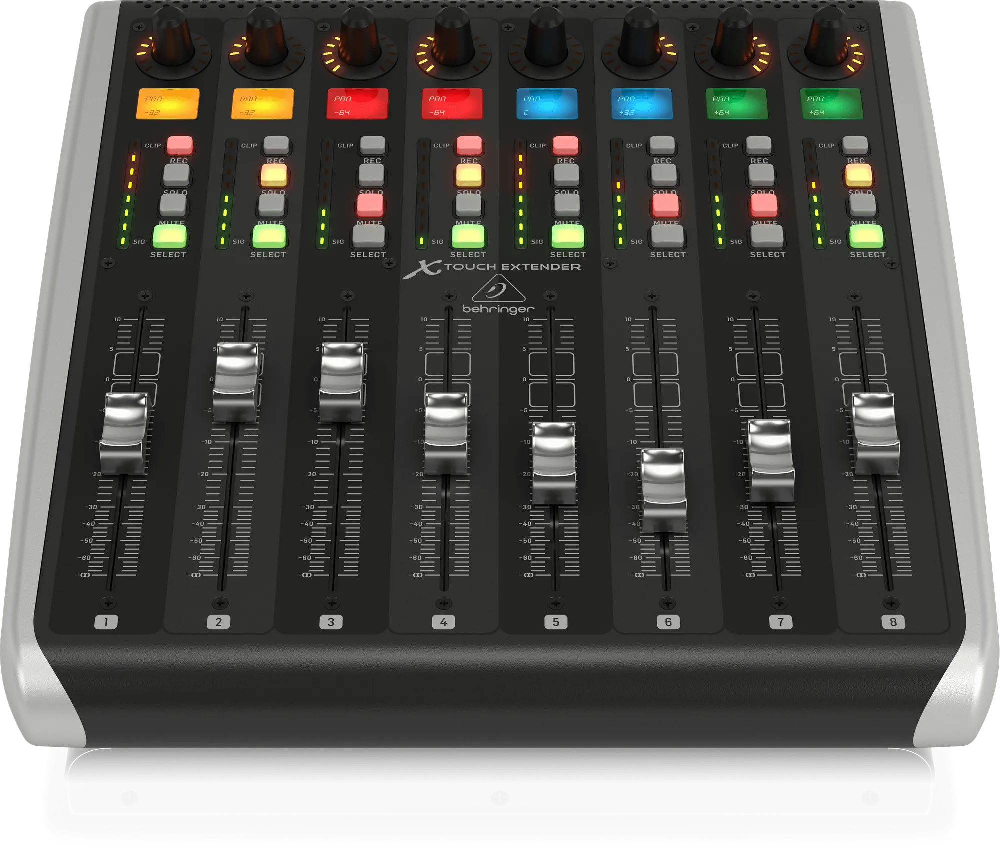 Behringer X-TOUCH EXTENDER with 8 Touch-Sensitive Motor Faders, LCD Scribble Strips, USB Hub and Ethernet/USB Interfaces