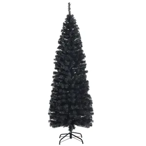 cozy 6FT Silver Tinsel Tree Unlit Slim Pencil Christmas Tree Metal Black