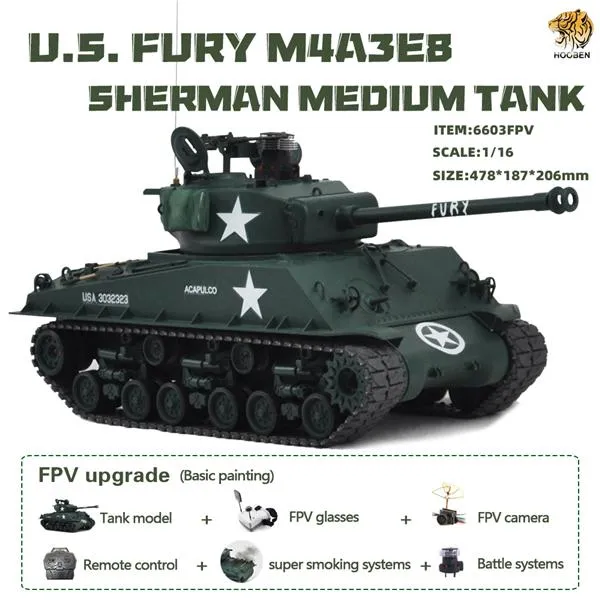 Hooben 1/16 US FURY M4A3E8 Sherman Medium Tank RTR No.6603
