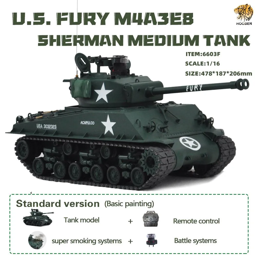 Hooben 1/16 US FURY M4A3E8 Sherman Medium Tank RTR No.6603