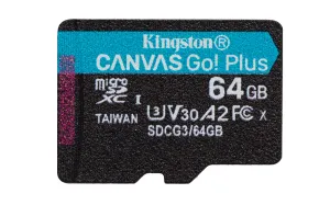 Kingston 64GB microSDXC Canvas Go Plus 170MB/s Read UHS-I, C10, U3, V30, A2/A1 Memory Card   Adapter (SDCG3/64GBET)