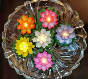 V R ENTERPRISE Sensor Water Floating Smokeless Candles & Lotus Flowers Sensor Led Tea Light Unbreakable for Outdoor and Indoor Festival Decoration (Multicolor, Pack of 6,Plastic)